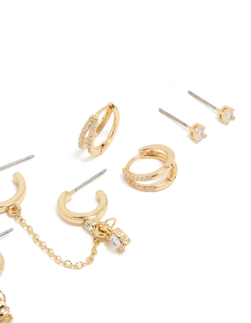 Huggie et boucles d’oreilles en zircone cubique plaqués or et boucles d’oreilles à chaîne