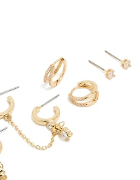 Huggie et boucles d’oreilles en zircone cubique plaqués or et boucles d’oreilles à chaîne