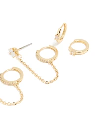 Gold Plated Cubic Zirconia Chain & Huggie Earrings 4-Pack