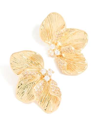 Boucles d’oreilles cubiques en zircone plaquées or en demi-fleur