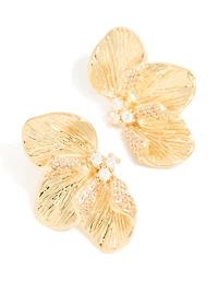 Boucles d’oreilles cubiques en zircone plaquées or en demi-fleur