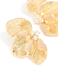 Boucles d’oreilles cubiques en zircone plaquées or en demi-fleur