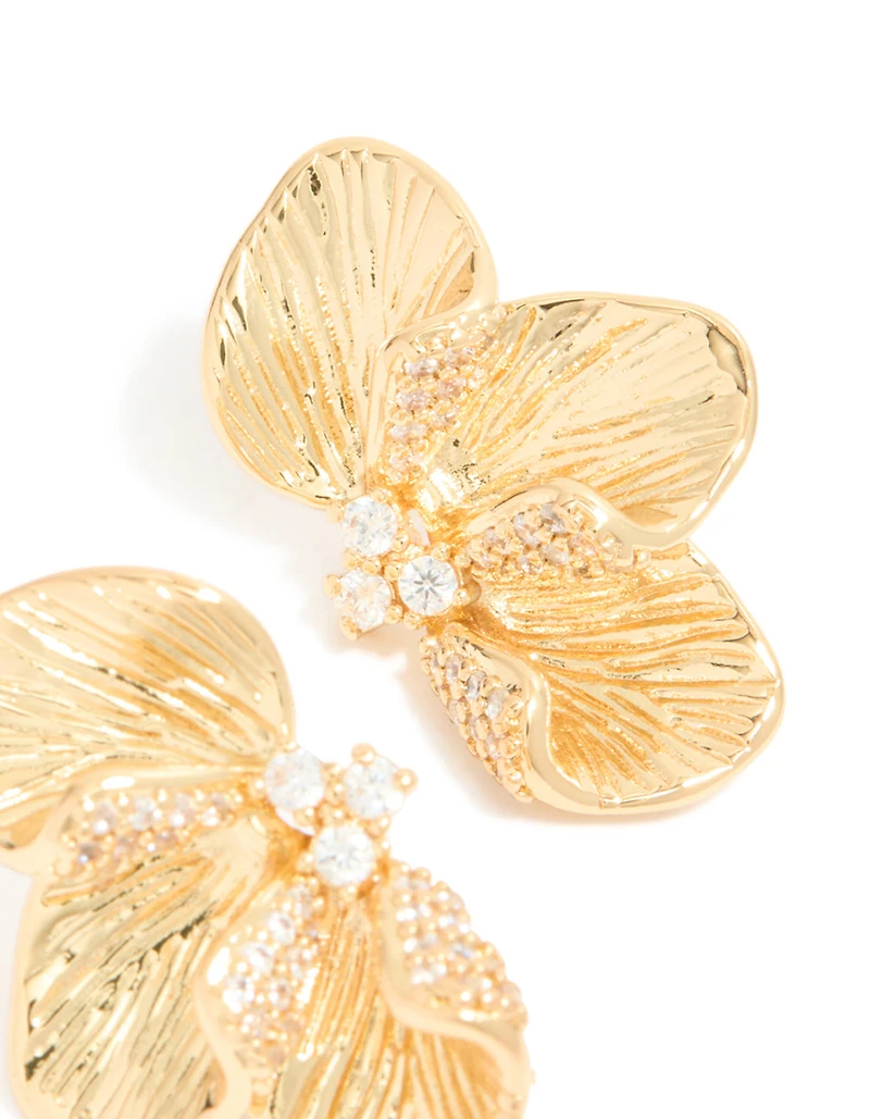 Boucles d’oreilles cubiques en zircone plaquées or en demi-fleur