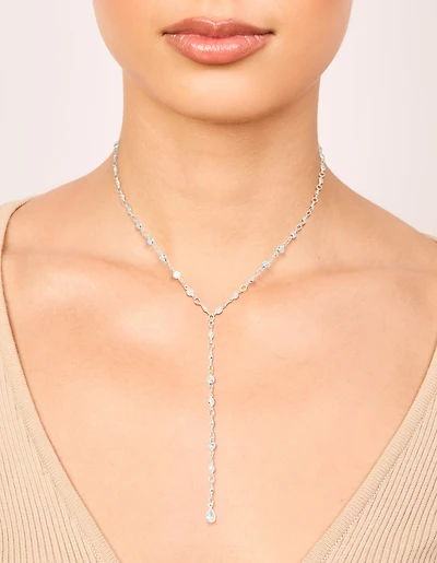 Collier en Y en cercle cubique en zirconie plaqué argent