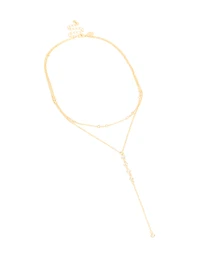 Gold Plated Cubic Zirconia Bezel Layered Y-Necklace