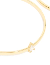 Gold Plated Cubic Zirconia Rectangle & Teardrop Bangles 2-Pack