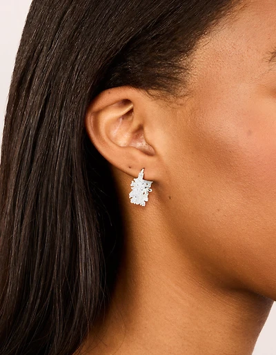 Silver Plated Cubic Zirconia Flower Huggie Earrings
