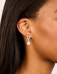 Silver Plated Cubic Zirconia Outline Flower & Pearl Earrings