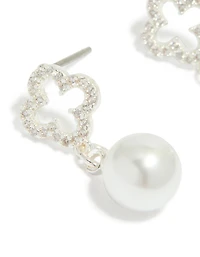 Boucles d’oreilles en fleur et perles en zircone cubique plaqués argent
