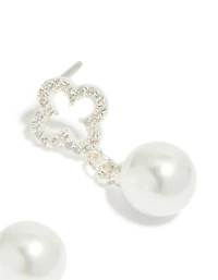 Silver Plated Cubic Zirconia Outline Flower & Pearl Earrings