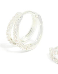 Silver Plated Cubic Zirconia Double Layered Small Huggie Earrings