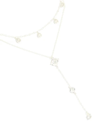 Larme en zircone cubique plaqué argent et collier en Y rond en couches