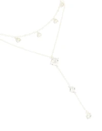 Larme en zircone cubique plaqué argent et collier en Y rond en couches