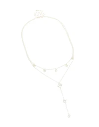 Larme en zircone cubique plaqué argent et collier en Y rond en couches