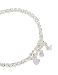 Silver Plated Cubic Zirconia Mixed Charm Tennis Bracelet