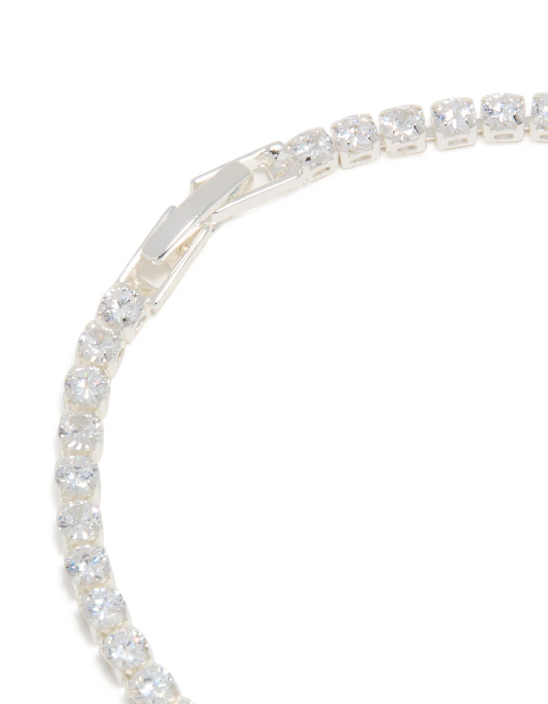 Silver Plated Cubic Zirconia Mixed Charm Tennis Bracelet