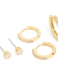 Gold Plated Brass Cubic Zirconia April Birthstone Earrings 4 Pack