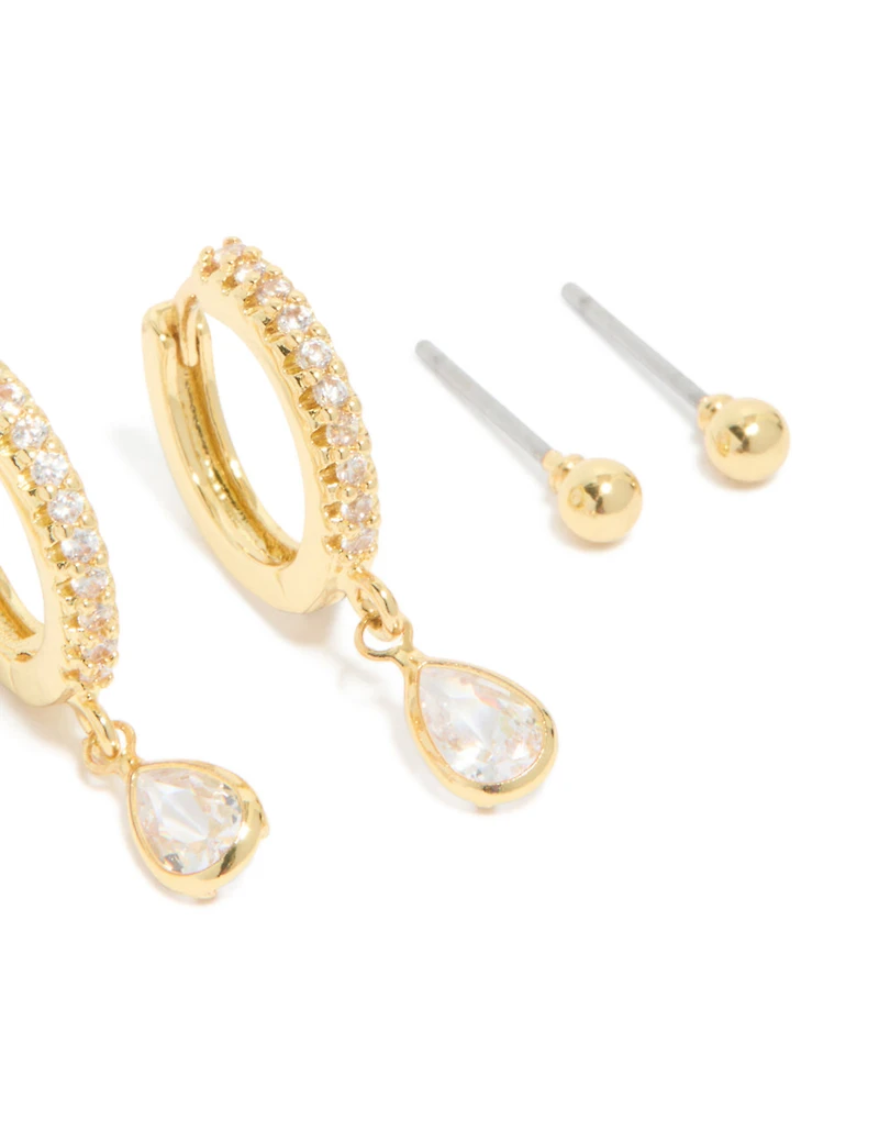 Boucles d’oreilles en pierres de naissance en zircone cubique en laiton plaquées or en paquet de 4