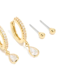 Boucles d’oreilles en pierres de naissance en zircone cubique en laiton plaquées or en paquet de 4