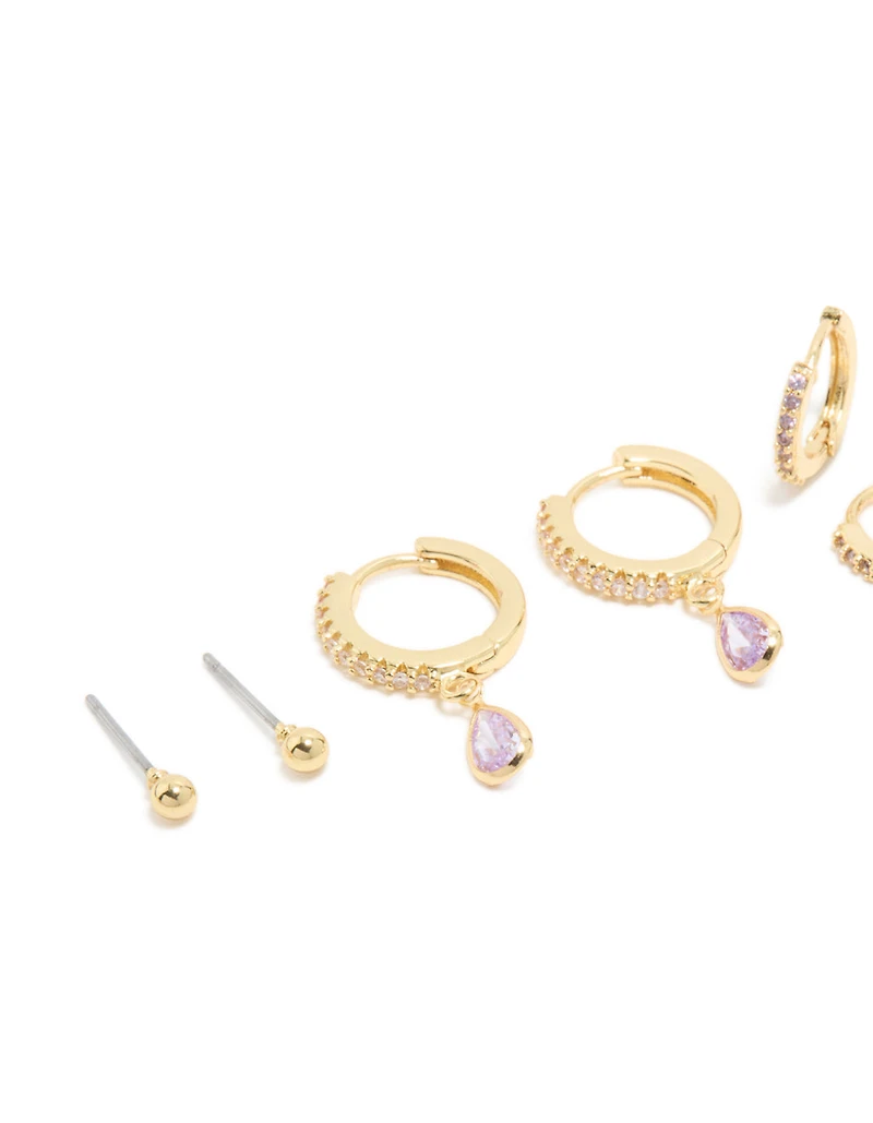 Boucles d’oreilles en pierres de naissance en juin, en laiton plaqué or, améthyste léger, pierres de naissance en juin, paquet de 4