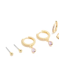 Boucles d’oreilles en pierres de naissance en juin, en laiton plaqué or, améthyste léger, pierres de naissance en juin, paquet de 4