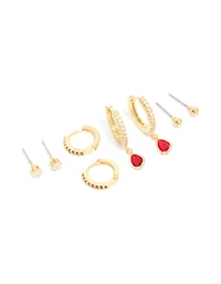 Boucles d’oreilles en pierres de naissance en pierre de naissance en laiton plaqué or en laiton et grenat en zirconium, en paquet de 4