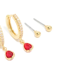 Boucles d’oreilles en pierres de naissance en pierre de naissance en laiton plaqué or en laiton et grenat en zirconium, en paquet de 4