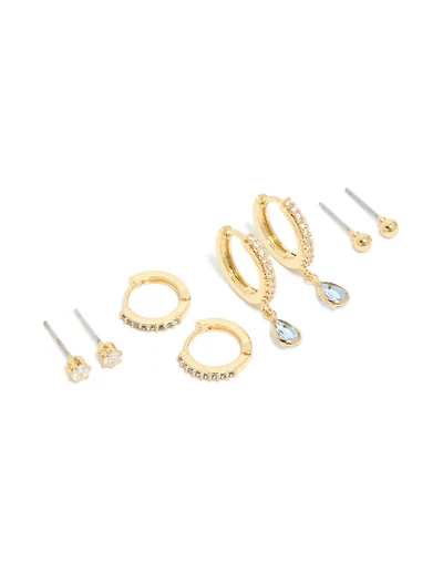 Boucles d’oreilles de naissance en pierre de naissance en laiton aigue-marine en zircone cubique en laiton plaqué or