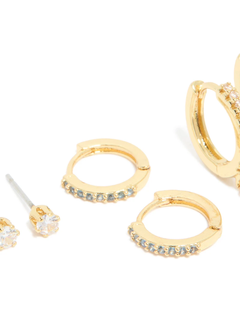 Boucles d’oreilles de naissance en pierre de naissance en laiton aigue-marine en zircone cubique en laiton plaqué or