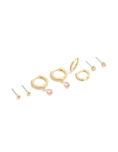 Gold Plated Brass Pink Tourmaline October Birthstone Earrings 4-Pack