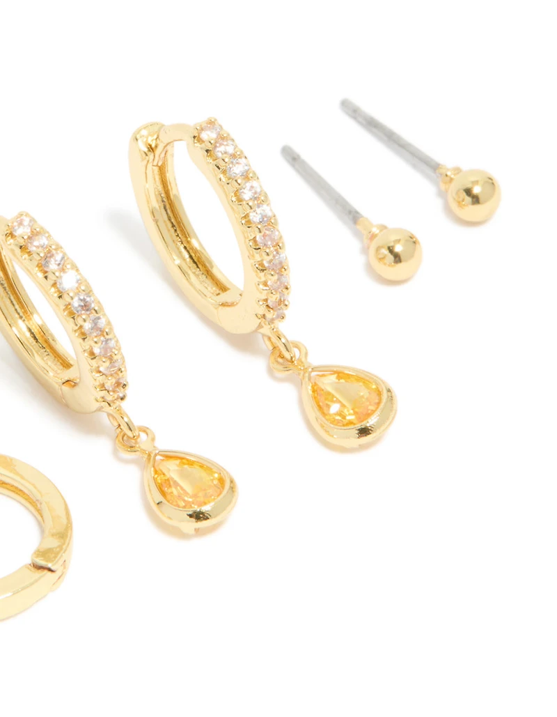 Boucles d’oreilles en pierre de naissance en pierre de naissance en laiton en laiton plaqué or en citrine cubique en zircone de novembre