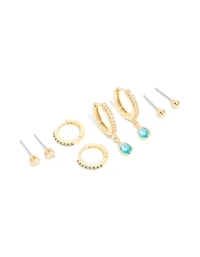 Gold Plated Brass Tanzanite Cubic Zirconia December Birthstone Earrings 4-Pack