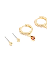 Boucles d’oreilles en pierres de naissance en laiton rubis, rubis, plaquées or