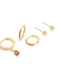 Boucles d’oreilles en pierres de naissance en laiton rubis, rubis, plaquées or