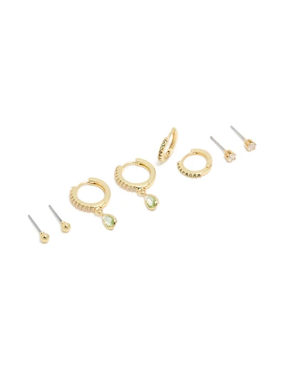 Gold Plated Brass Peridot Cubic Zirconia August Birthstone Earrings 4-Pack