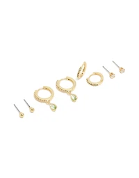 Gold Plated Brass Peridot Cubic Zirconia August Birthstone Earrings 4-Pack
