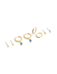 Gold Plated Brass Sapphire Cubic Zirconia September Birthstone Earrings 4-Pack