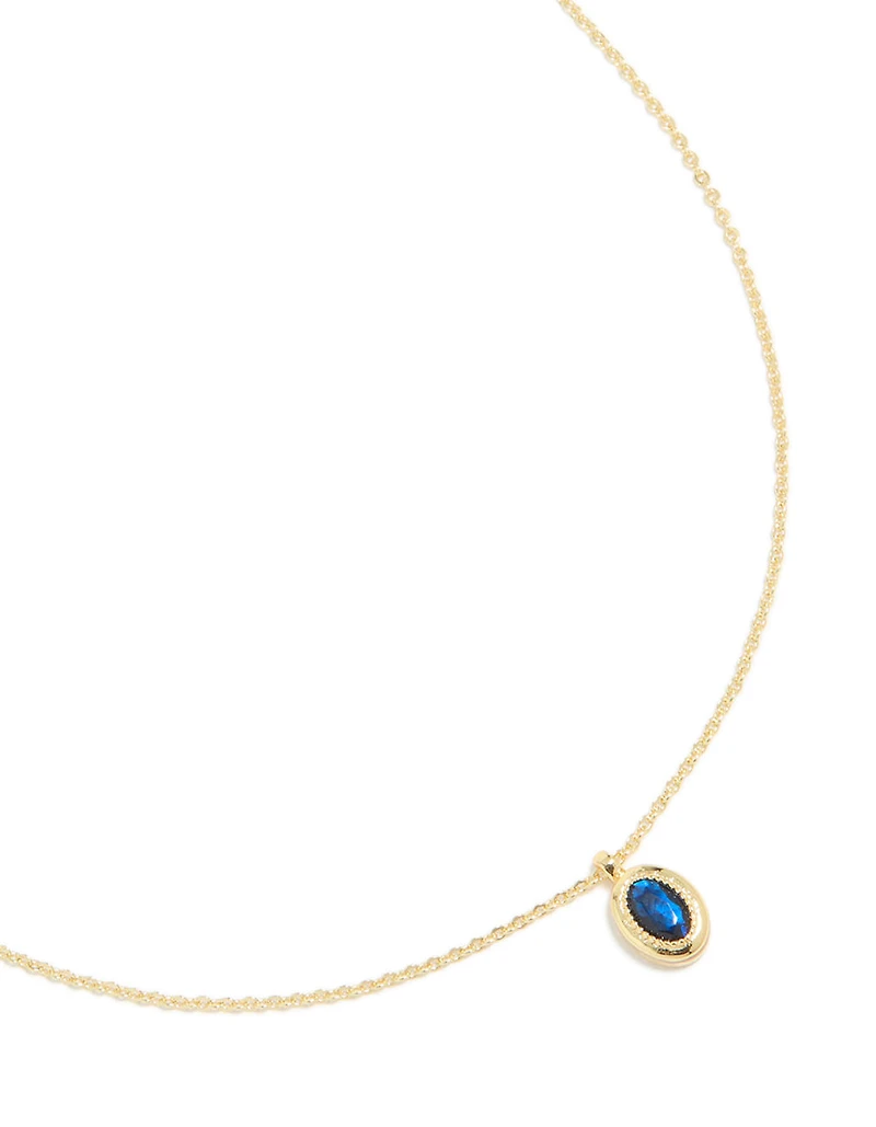Gold Plated Brass Sapphire Cubic Zirconia September Birthstone Necklace