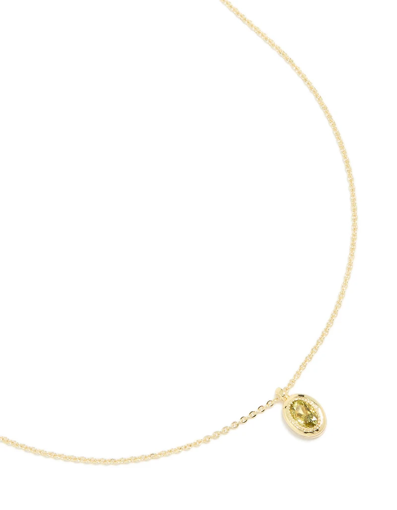 Gold Plated Brass Peridot Cubic Zirconia August Birthstone Necklace