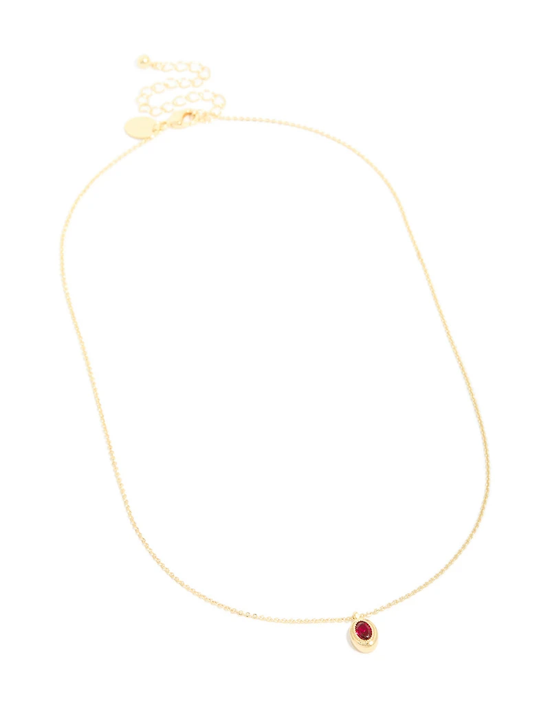 Collier de pierre de naissance en zirconie cubique en laiton en laiton et rubis plaqué or