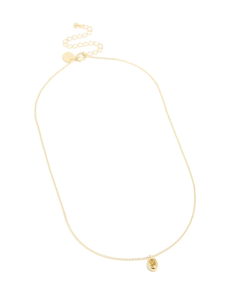 Gold Plated Brass Citrine November Birthstone Necklace