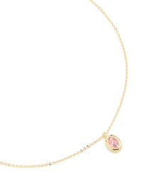 Gold Plated Brass Pink Tourmaline October Birthstone Necklace