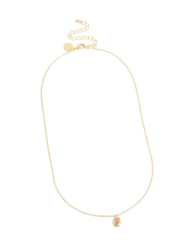 Gold Plated Brass Pink Tourmaline October Birthstone Necklace