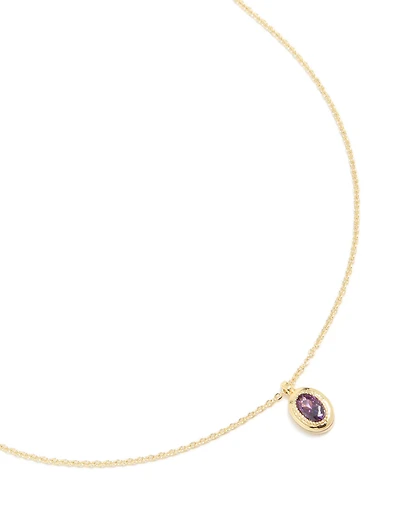 Gold Plated Brass Amethyst Cubic Zirconia February Birthstone Necklace