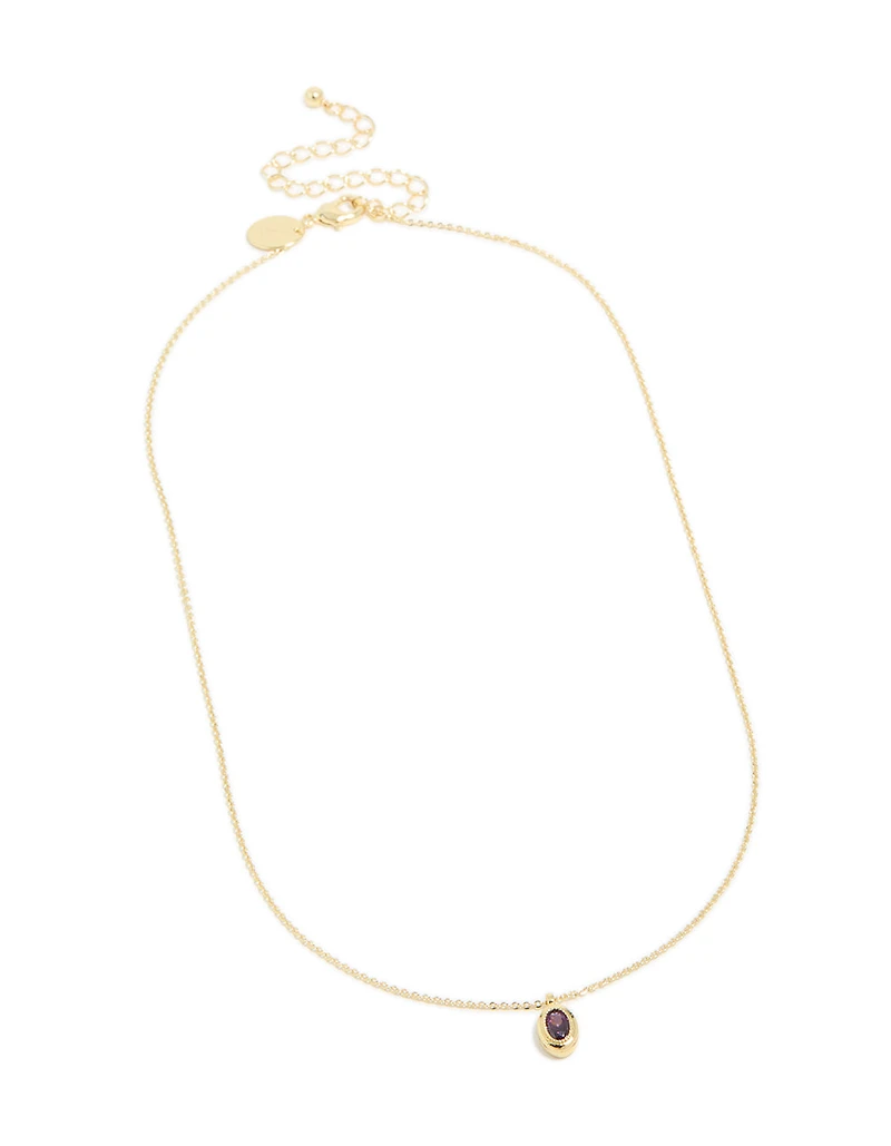 Gold Plated Brass Amethyst Cubic Zirconia February Birthstone Necklace