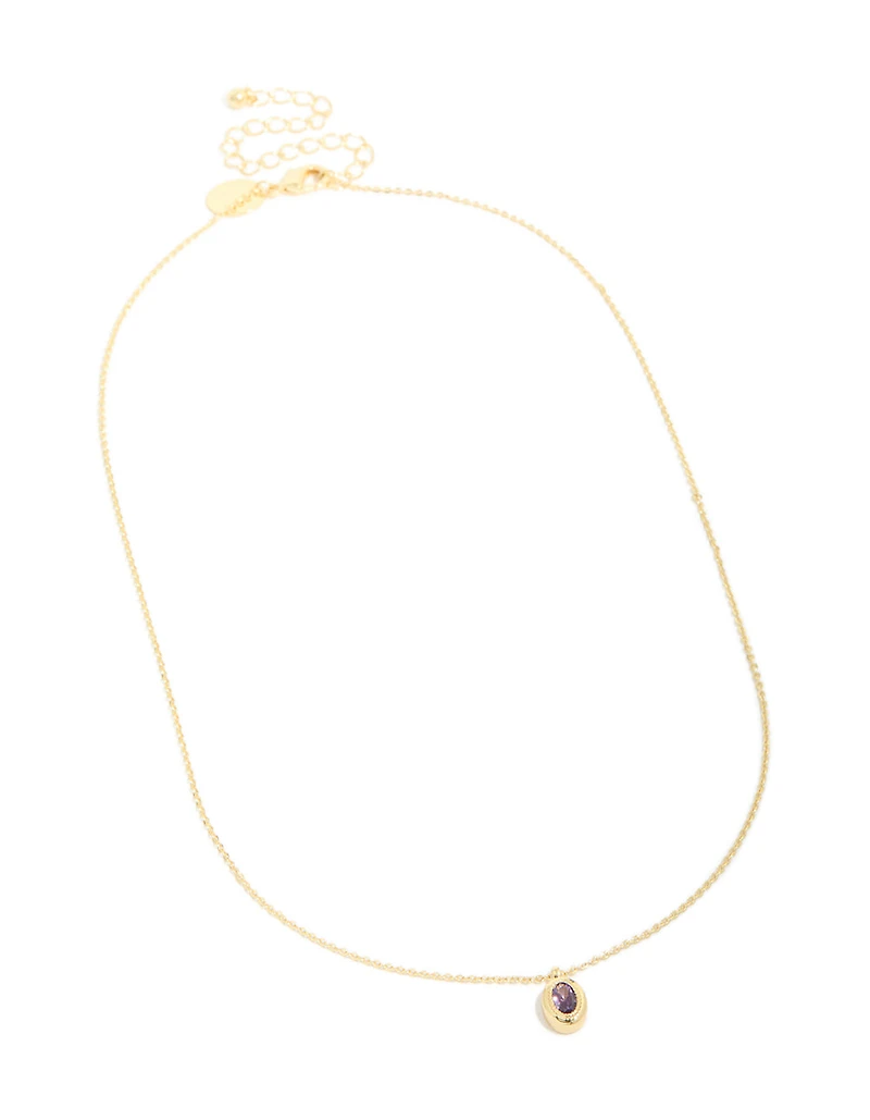 Collier de pierre de naissance en laiton plaqué or améthyste lumineux en zircone cubique