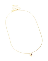 Collier de pierre de naissance en laiton plaqué or améthyste lumineux en zircone cubique