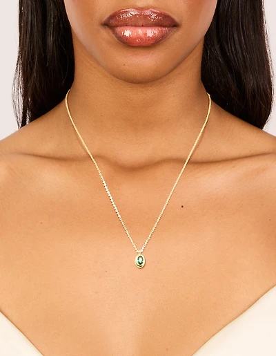 Gold Plated Brass Emerald Cubic Zirconia May Birthstone Necklace