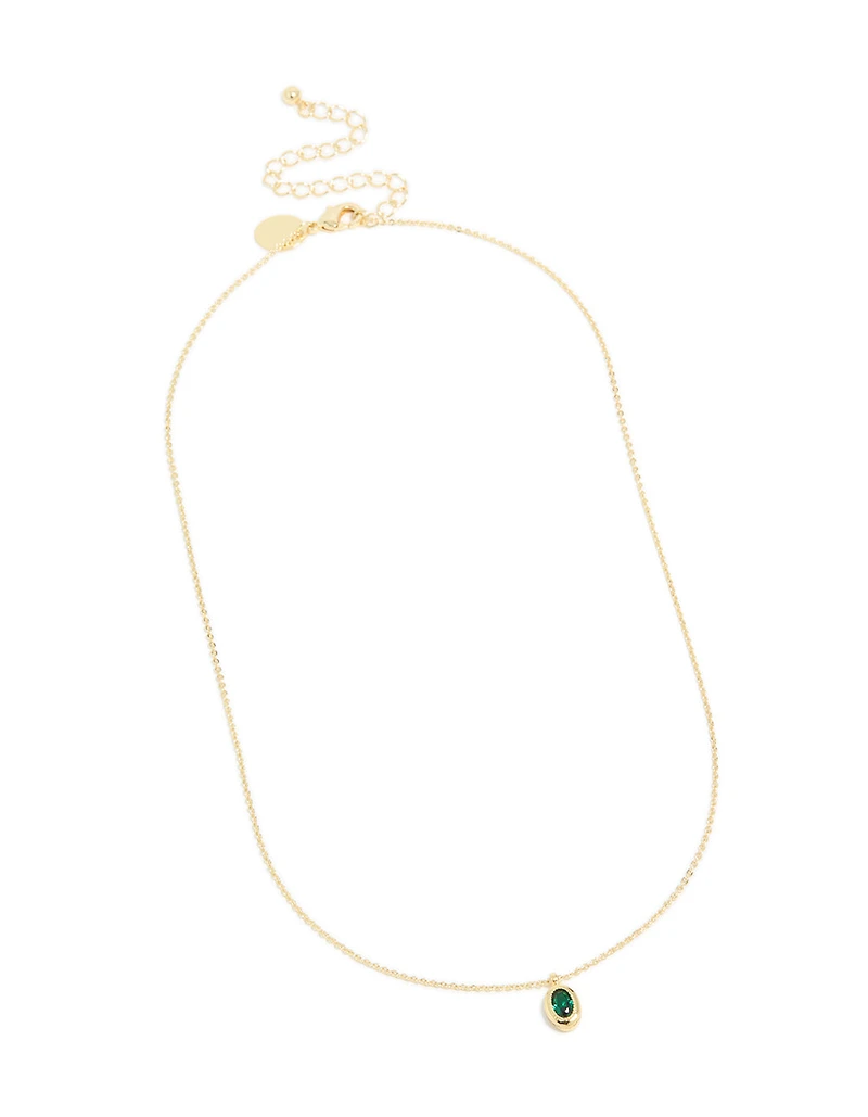 Gold Plated Brass Emerald Cubic Zirconia May Birthstone Necklace