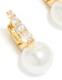 Gold Plated Cubic Zirconia Pavé & Pearl Drop Earrings